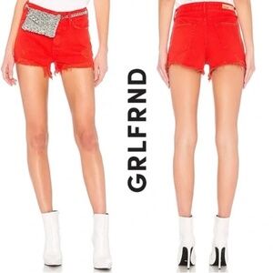 NWT Revolve GRLFRND Cindy‎ High-Rise Red Seville Distressed Shorts